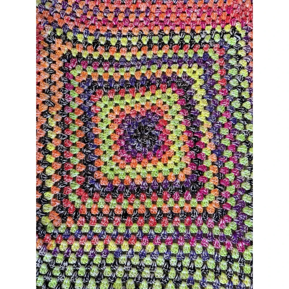 Handmade Rainbow Neon‎ Afghan Blanket Crochet 52x52 Throw Psychedelic Mid-Weight